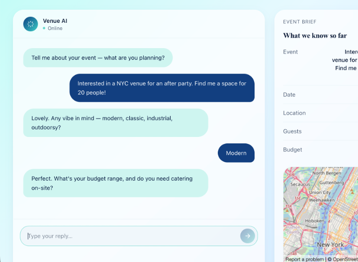 Image of AI Chat between guest and Venuehorn AI